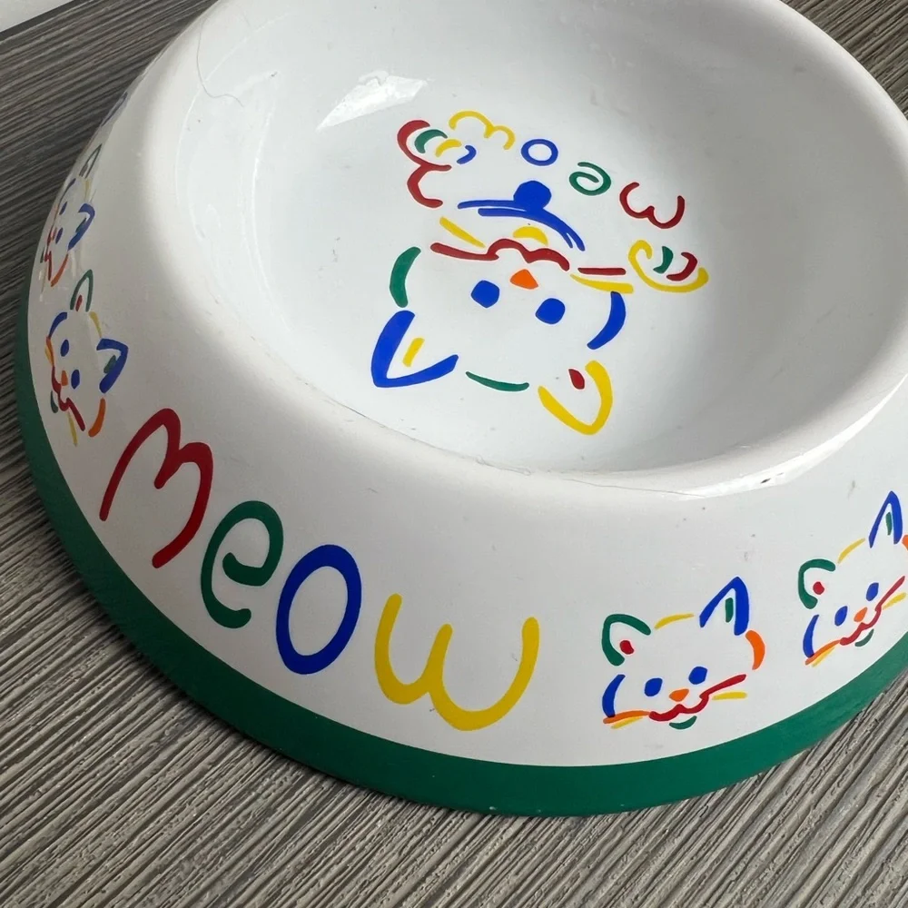 Colorful ceramic cat food dish